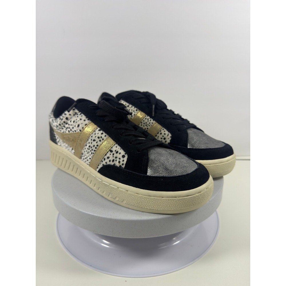 Gola Superslam Women's Sneakers Low Top Black Gold Cheetah Faux Fur Size 9‎ - Picture 5 of 14